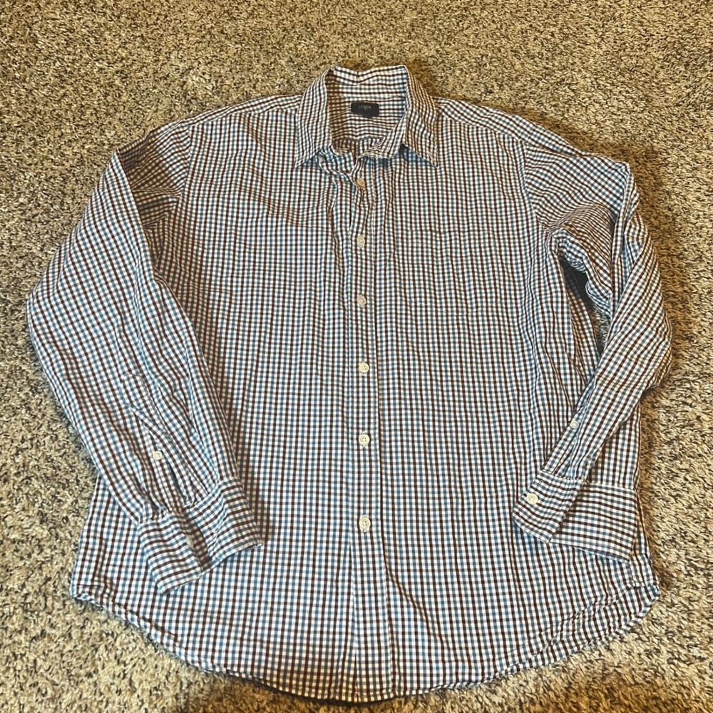 J. Crew Mens Gingham Check Long Sleeve Button Down Shirt Size L